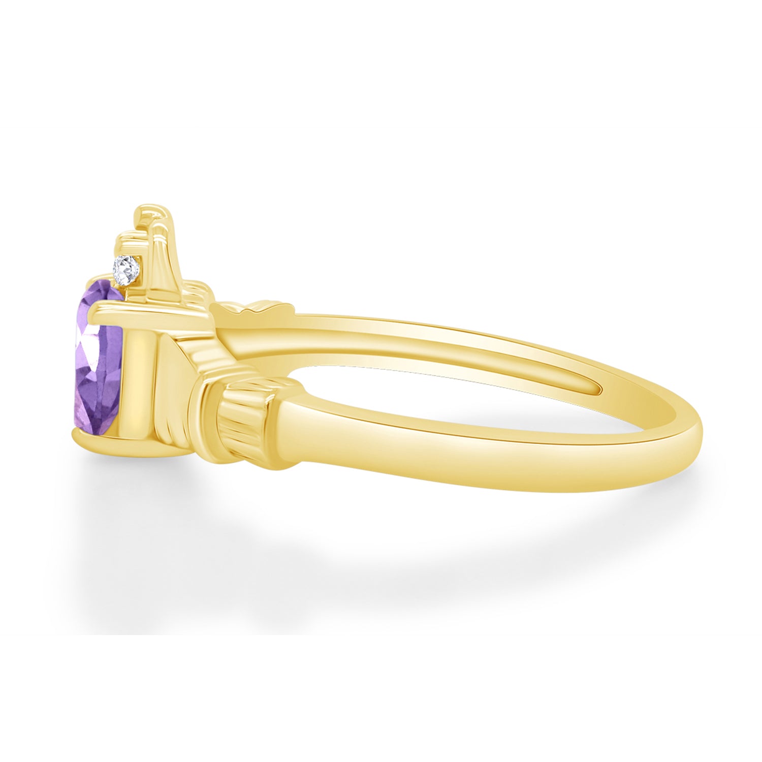 Heart Cut Simulated Birthstone & Cubic Zirconia Claddagh Ring - 14k Gold Over Sterling Silver