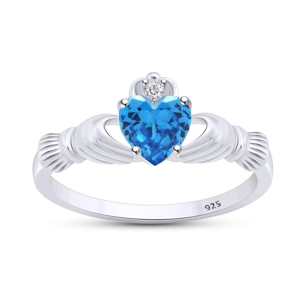 
                      
                        Heart Cut Simulated Birthstone & Cubic Zirconia Claddagh Ring In 14k White Gold Over Sterling Silver Jewelry Gift For Her
                      
                    