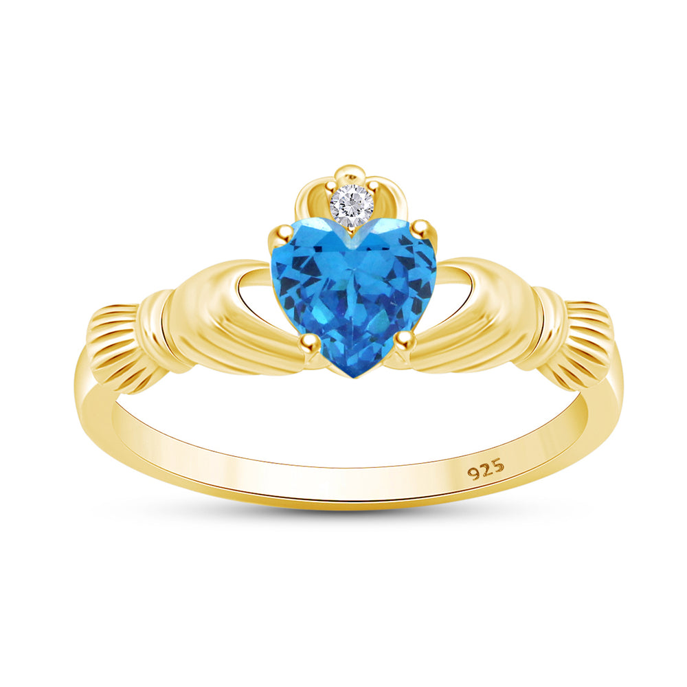 
                      
                        Heart Cut Simulated Birthstone & Cubic Zirconia Claddagh Ring In 14k Yellow Gold Over Sterling Silver Jewelry Gift For Her
                      
                    