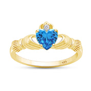 Heart Cut Simulated Birthstone & Cubic Zirconia Claddagh Ring