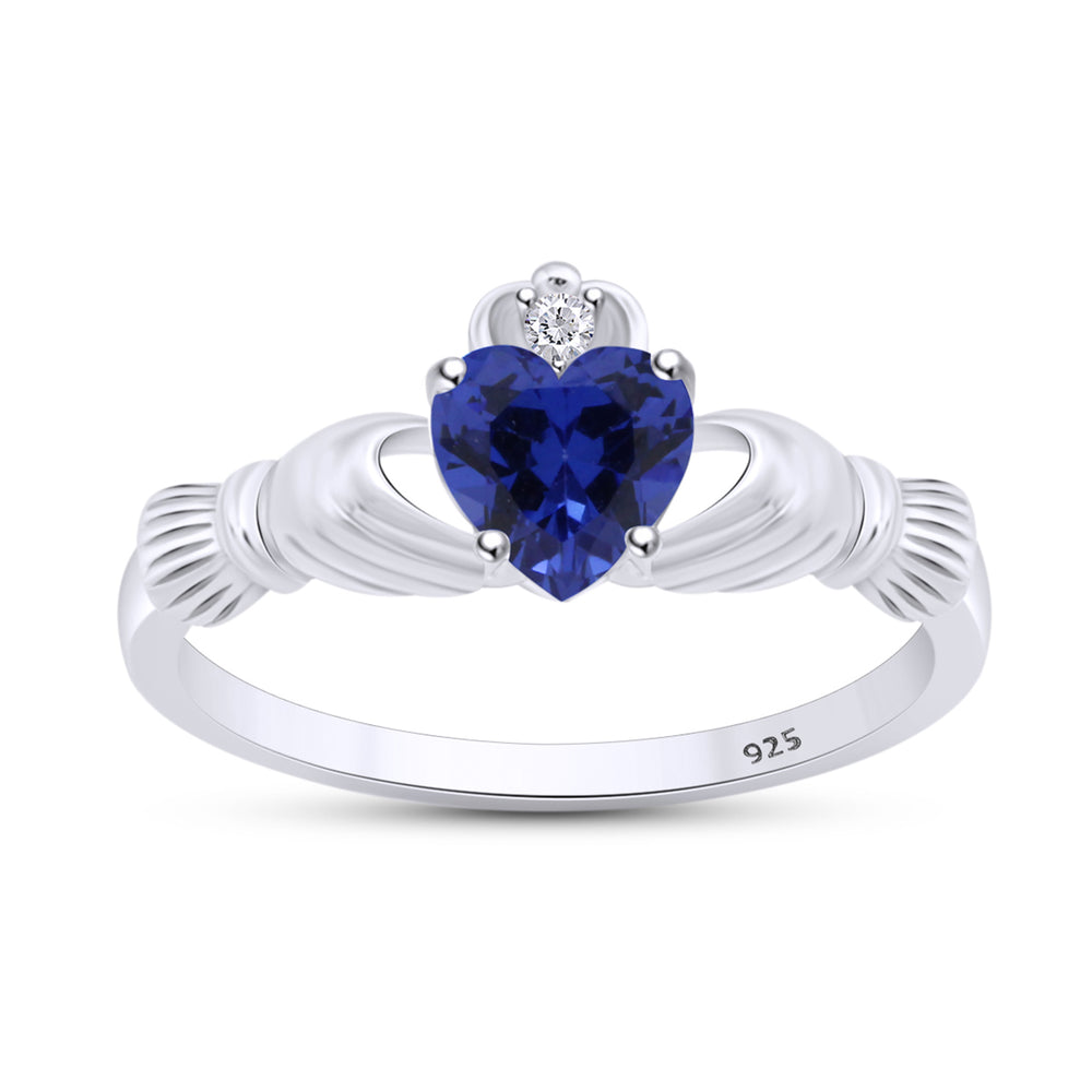 
                      
                        Heart Cut Simulated Birthstone & Cubic Zirconia Claddagh Ring In 14k White Gold Over Sterling Silver Jewelry Gift For Her
                      
                    