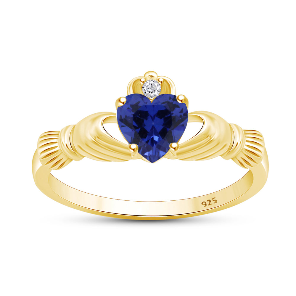 
                      
                        Heart Cut Simulated Birthstone & Cubic Zirconia Claddagh Ring In 14k Yellow Gold Over Sterling Silver Jewelry Gift For Her
                      
                    