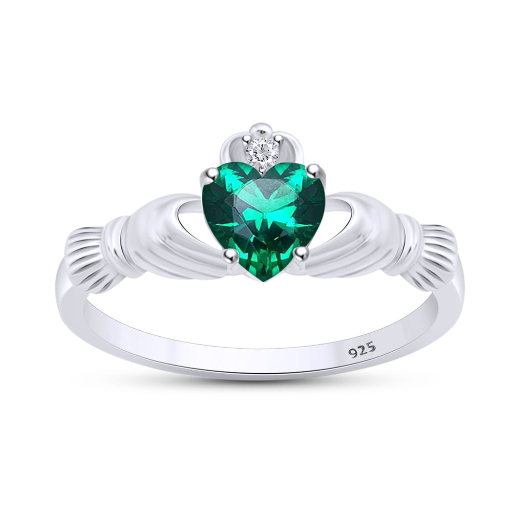 
                      
                        Heart Cut Simulated Birthstone & Cubic Zirconia Claddagh Ring In 14k White Gold Over Sterling Silver Jewelry Gift For Her
                      
                    