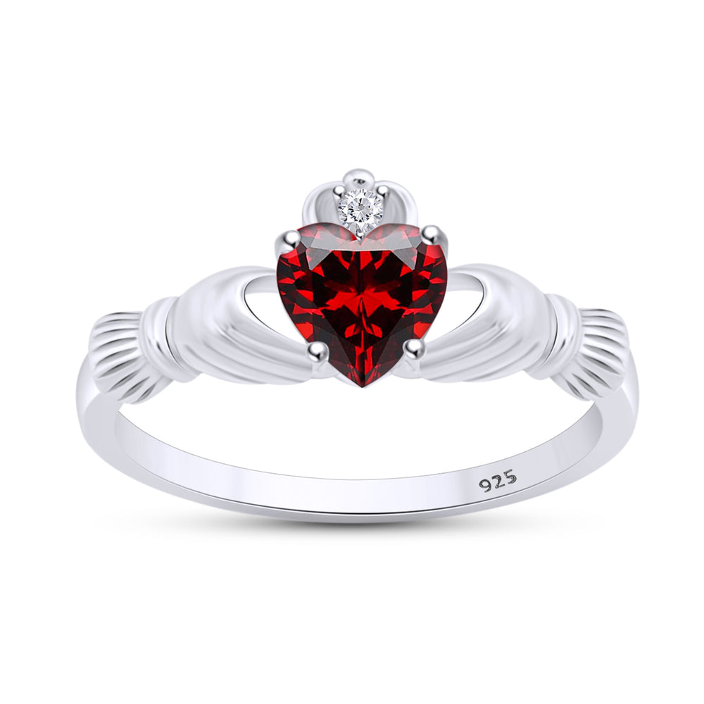 
                      
                        Heart Cut Simulated Birthstone & Cubic Zirconia Claddagh Ring In 14k White Gold Over Sterling Silver Jewelry Gift For Her
                      
                    