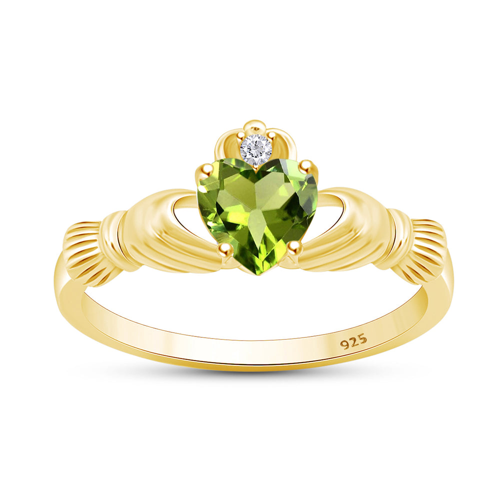 
                      
                        Heart Cut Simulated Birthstone & Cubic Zirconia Claddagh Ring In 14k Yellow Gold Over Sterling Silver Jewelry Gift For Her
                      
                    