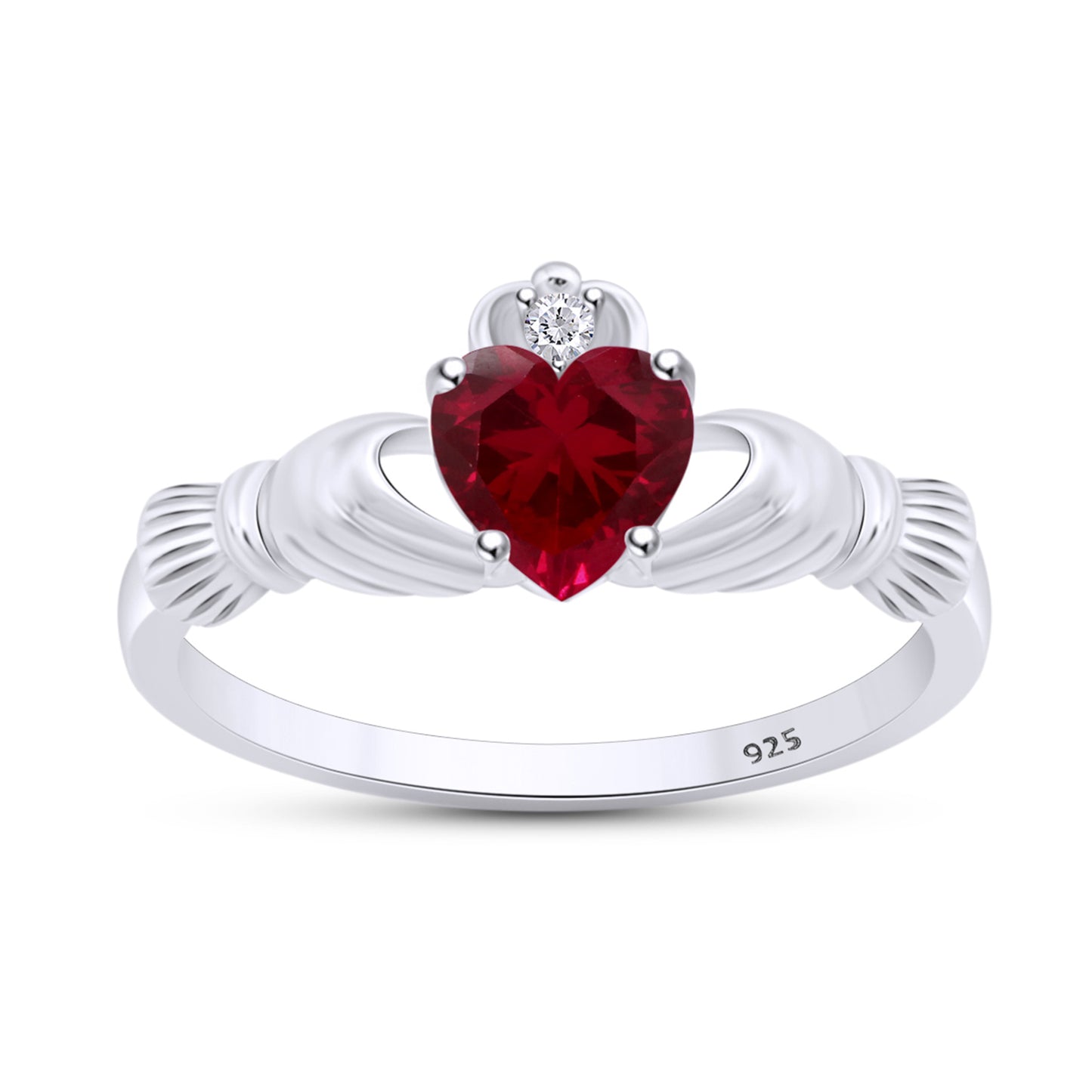 Load image into Gallery viewer, Heart Shaped Simulated Birth Stone &amp;amp; Round Cubic Zirconia Claddagh Ring For Women In 14K White Gold Over Sterling Silver

