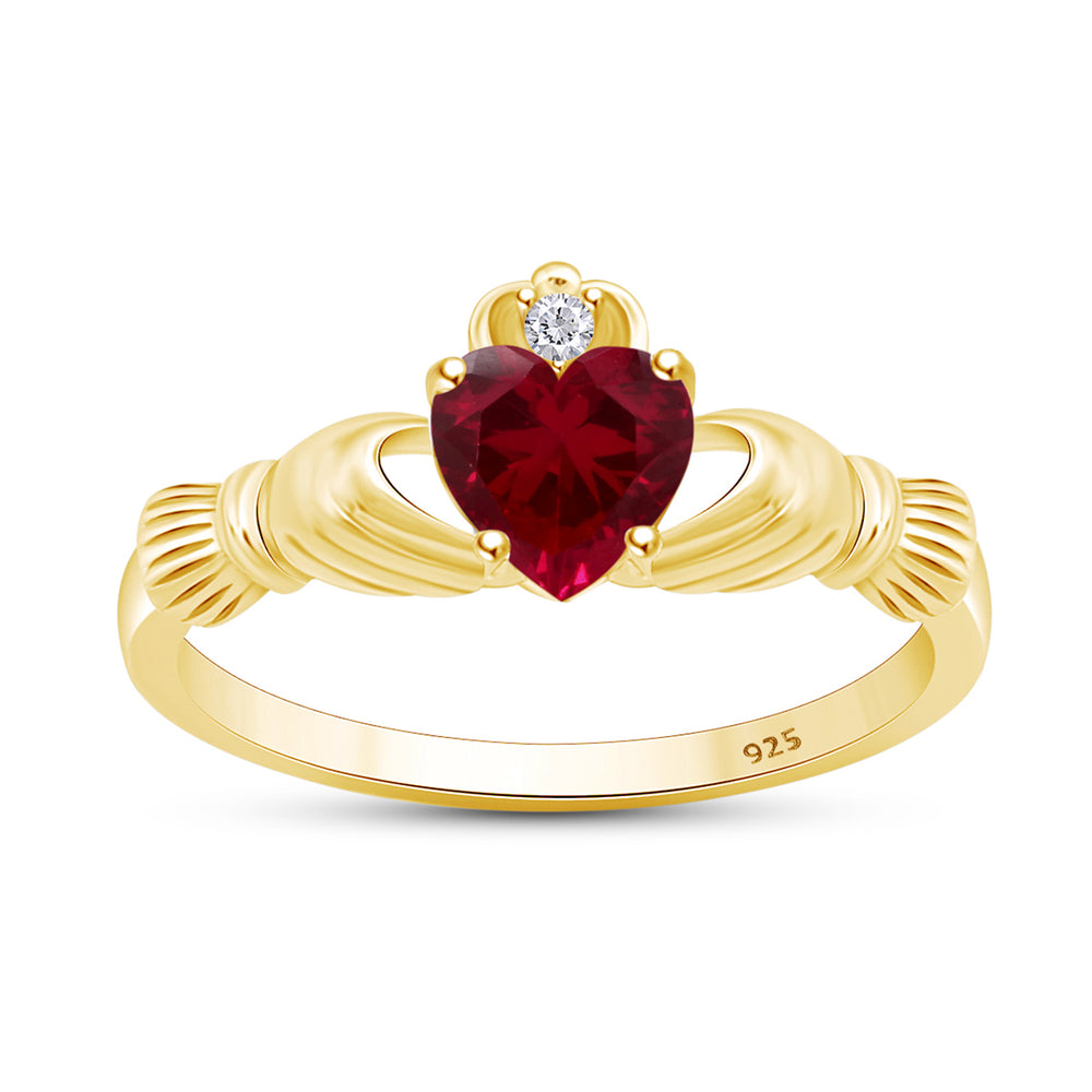 
                      
                        Heart Cut Simulated Birthstone & Cubic Zirconia Claddagh Ring In 14k Yellow Gold Over Sterling Silver Jewelry Gift For Her
                      
                    