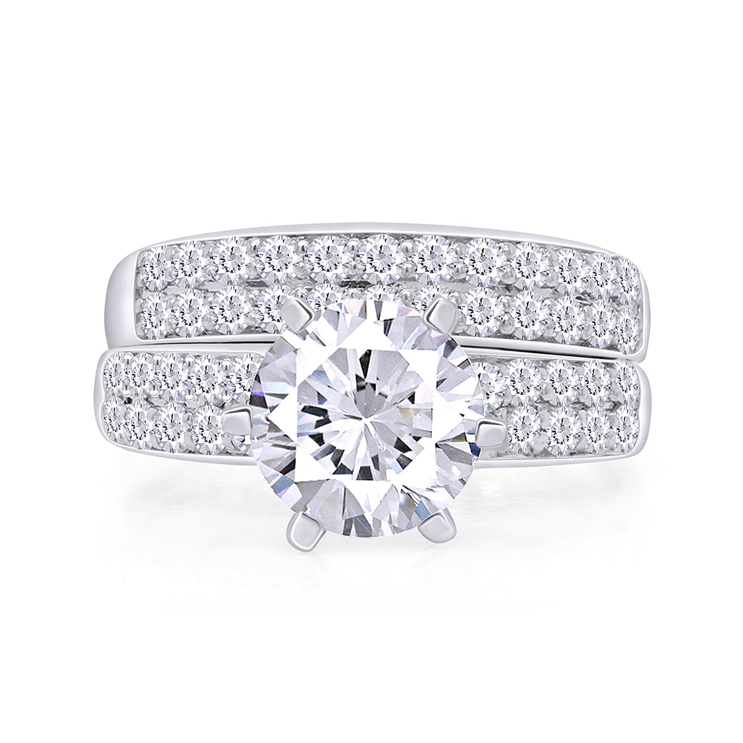 Center 7MM Round Cut Lab Created Moissanite Diamond Solitaire Bridal Set Engagement Ring In 14K Gold Plated 925 Sterling Silver(1.75 Cttw)