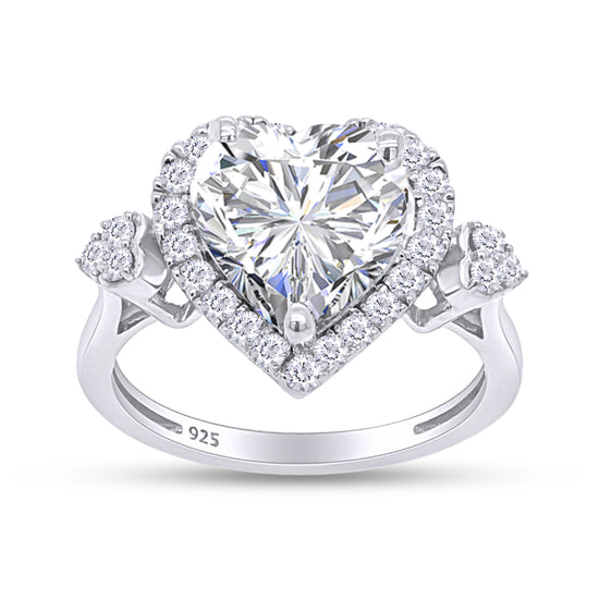 3 Carat Heart & Round Lab Created Moissanite Diamond Halo Promise Rings For Women In 925 Sterling Silver