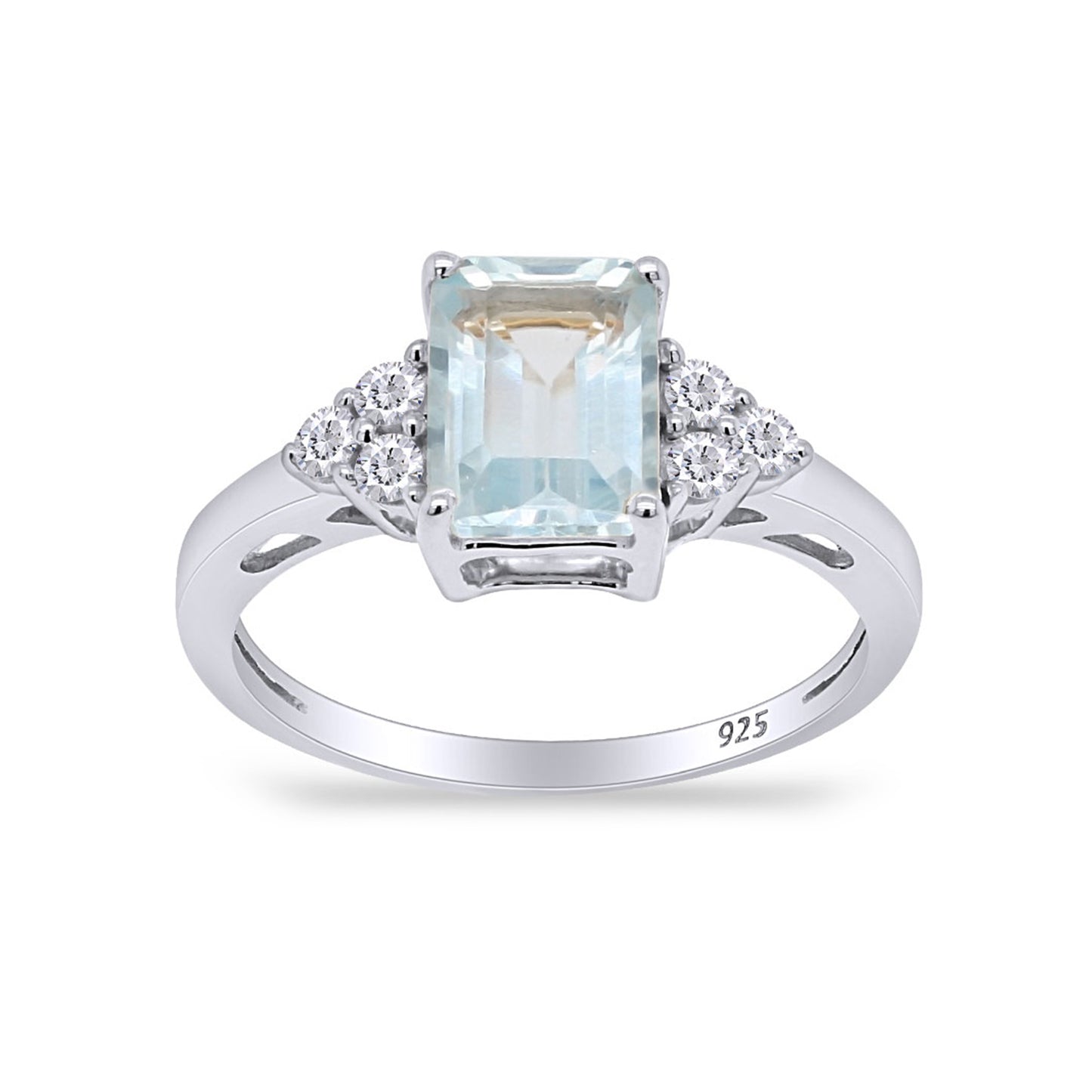 Simulated Blue Aquamarine & White Topaz CZ Fashion Ring in 14k Gold Over Sterling Silver (1.67 Cttw)