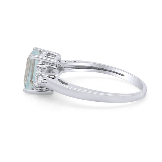 Load image into Gallery viewer, Emerald Cut Simulated Blue Aquamarine &amp;amp; Round White Topaz Halo Engagement Ring In 925 Sterling Silver

