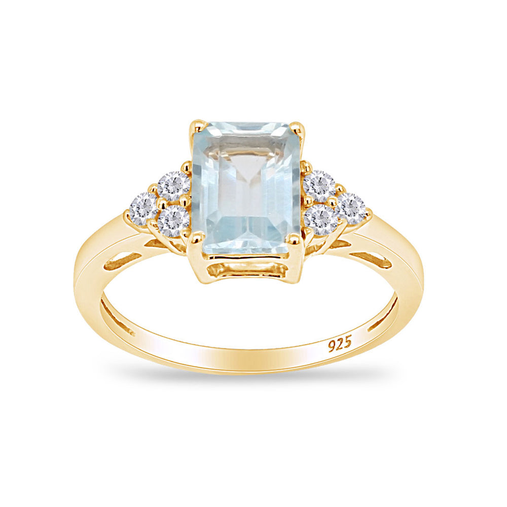 
                      
                        Simulated Blue Aquamarine & White Topaz CZ Fashion Ring in 14k Gold Over Sterling Silver (1.67 Cttw)
                      
                    