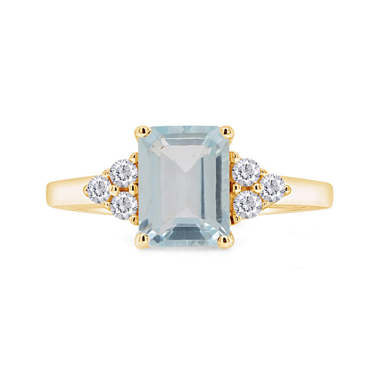 Load image into Gallery viewer, Emerald Cut Simulated Blue Aquamarine &amp;amp; Round White Topaz Halo Engagement Ring In 925 Sterling Silver
