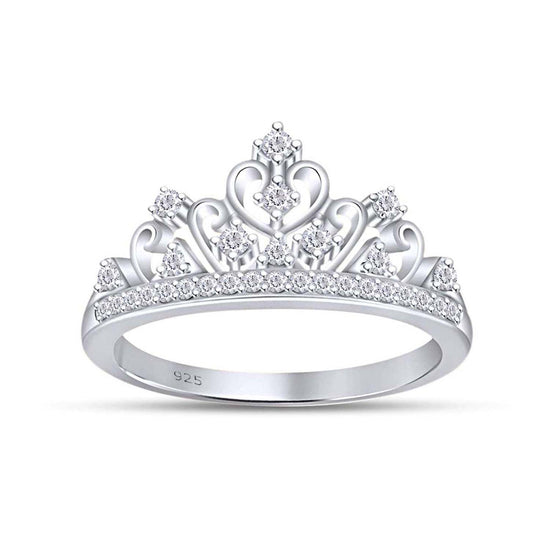 Round Cut White Cubic Zirconia Princess Crown Ring For Women In 925 Sterling Silver