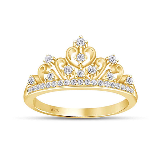 Round Cut White Cubic Zirconia Princess Crown Ring in 14k Gold Over Sterling Silver Gift For Her