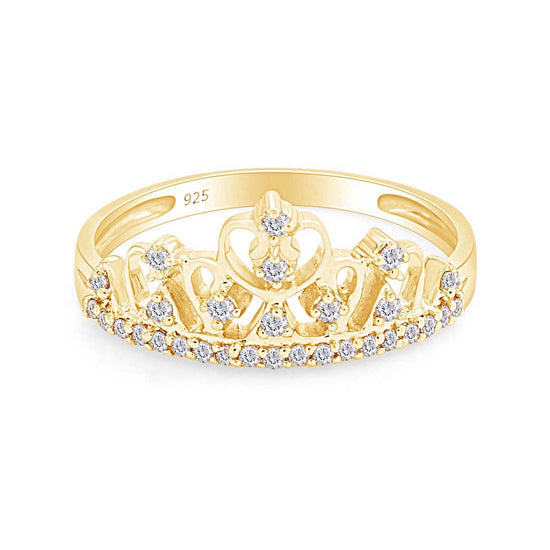 Round Cut White Cubic Zirconia Princess Crown Ring in 14k Gold Over Sterling Silver Gift For Her