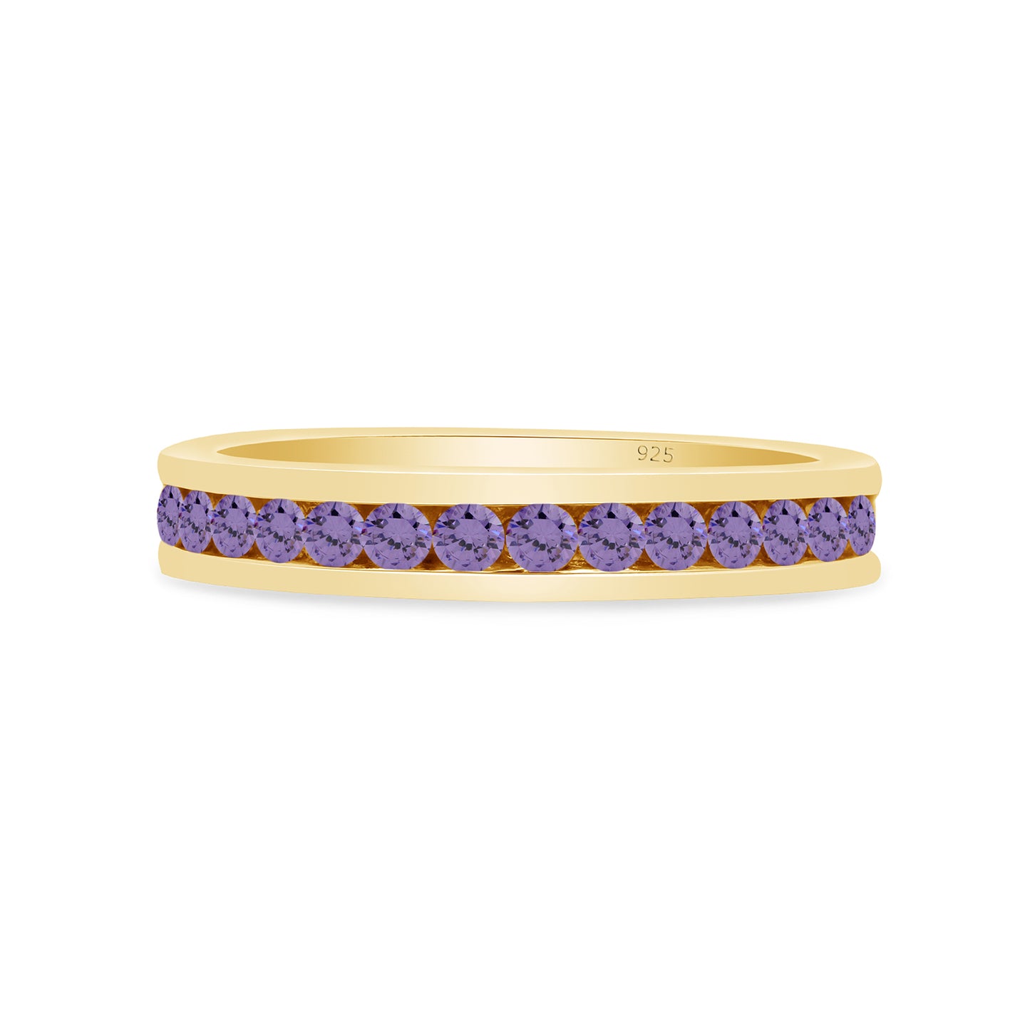 AFFY Round Shape Simulated Birthstone Full Eternity Band Ring in 14K Yellow Gold Over Sterling Silver