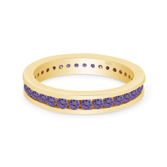 AFFY Round Shape Simulated Birthstone Full Eternity Band Ring in 14K Yellow Gold Over Sterling Silver