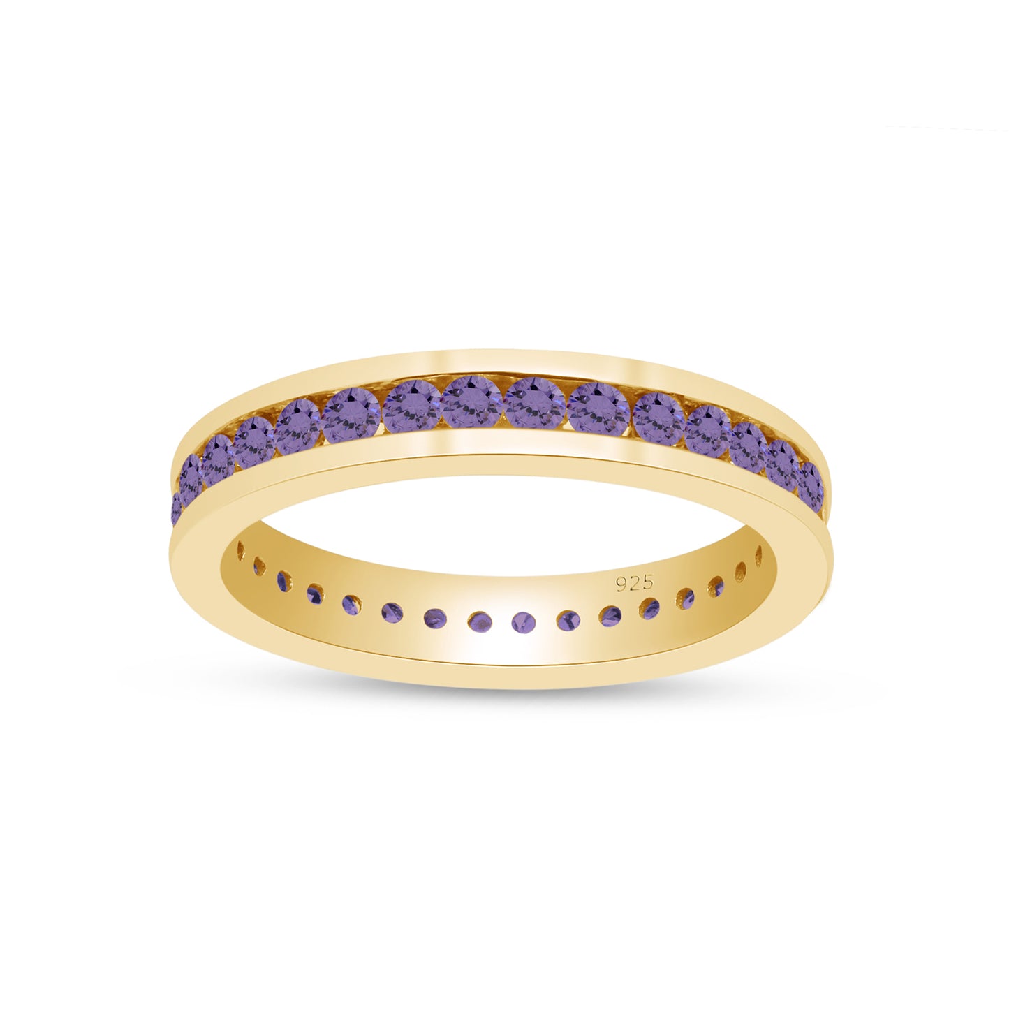 AFFY Round Shape Simulated Birthstone Full Eternity Band Ring in 14K Yellow Gold Over Sterling Silver