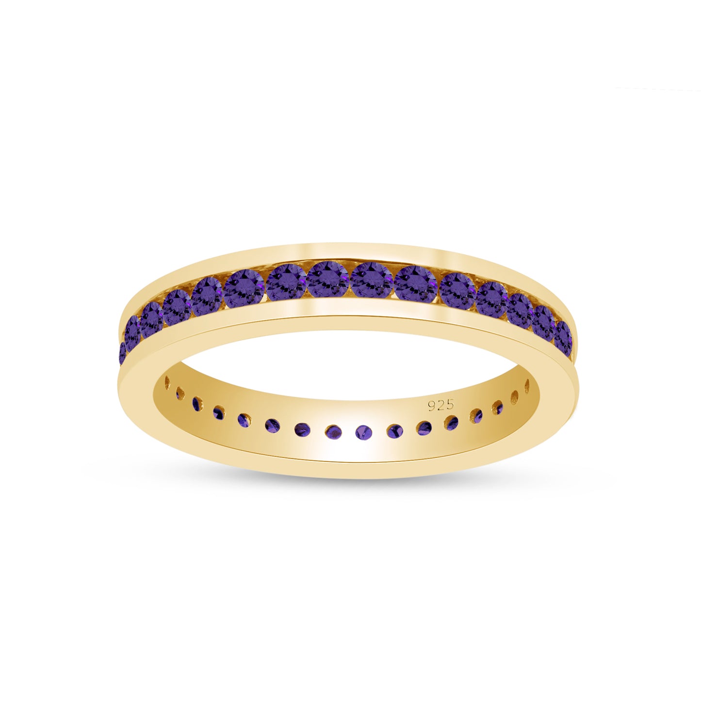 AFFY Round Shape Simulated Birthstone Full Eternity Band Ring in 14K Yellow Gold Over Sterling Silver