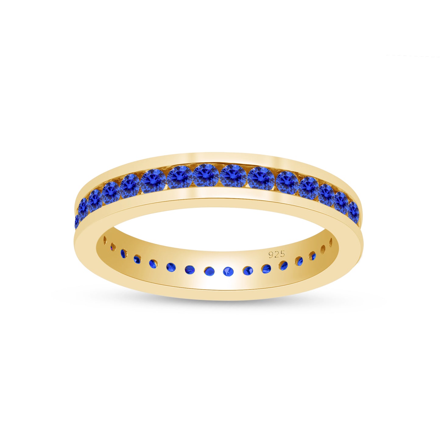 AFFY Round Shape Simulated Birthstone Full Eternity Band Ring in 14K Yellow Gold Over Sterling Silver