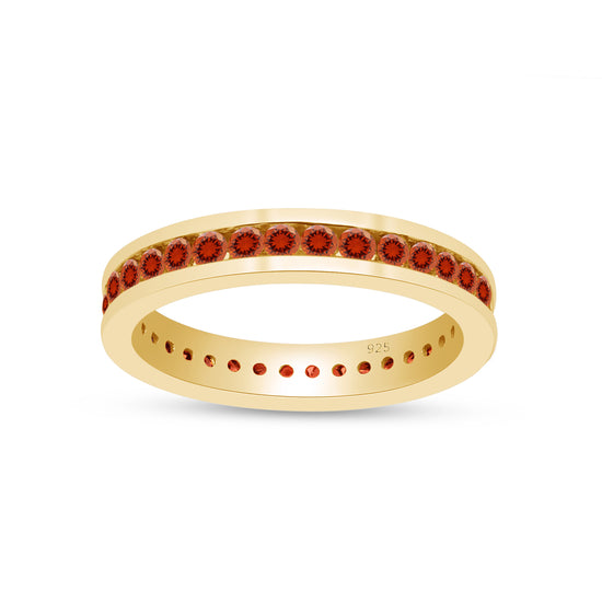 AFFY Round Shape Simulated Birthstone Full Eternity Band Ring in 14K Yellow Gold Over Sterling Silver