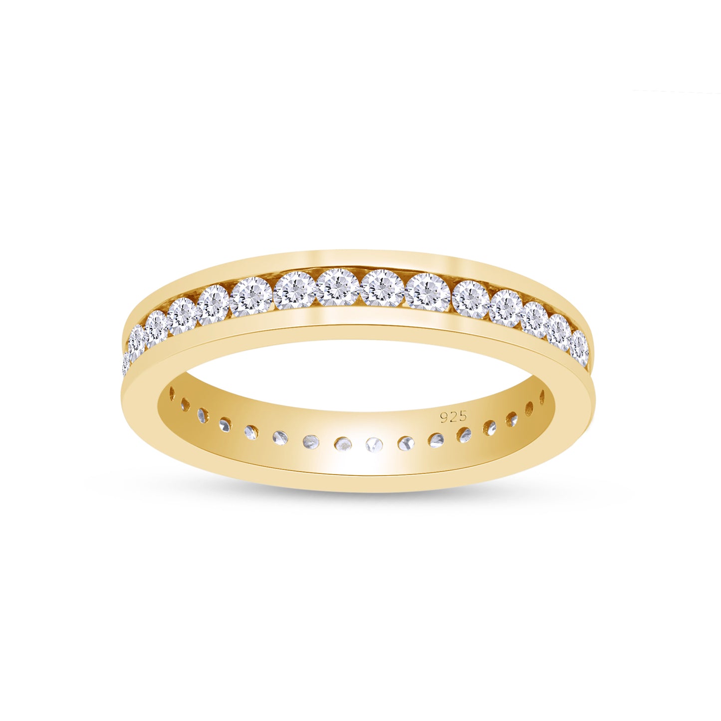 AFFY Round Shape Simulated Birthstone Full Eternity Band Ring in 14K Yellow Gold Over Sterling Silver