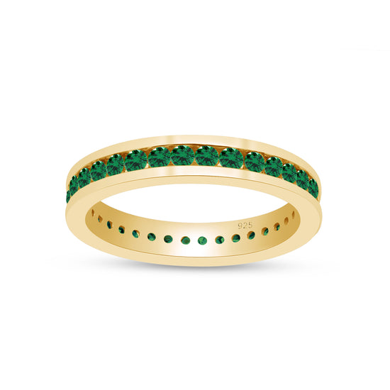 AFFY Round Shape Simulated Birthstone Full Eternity Band Ring in 14K Yellow Gold Over Sterling Silver