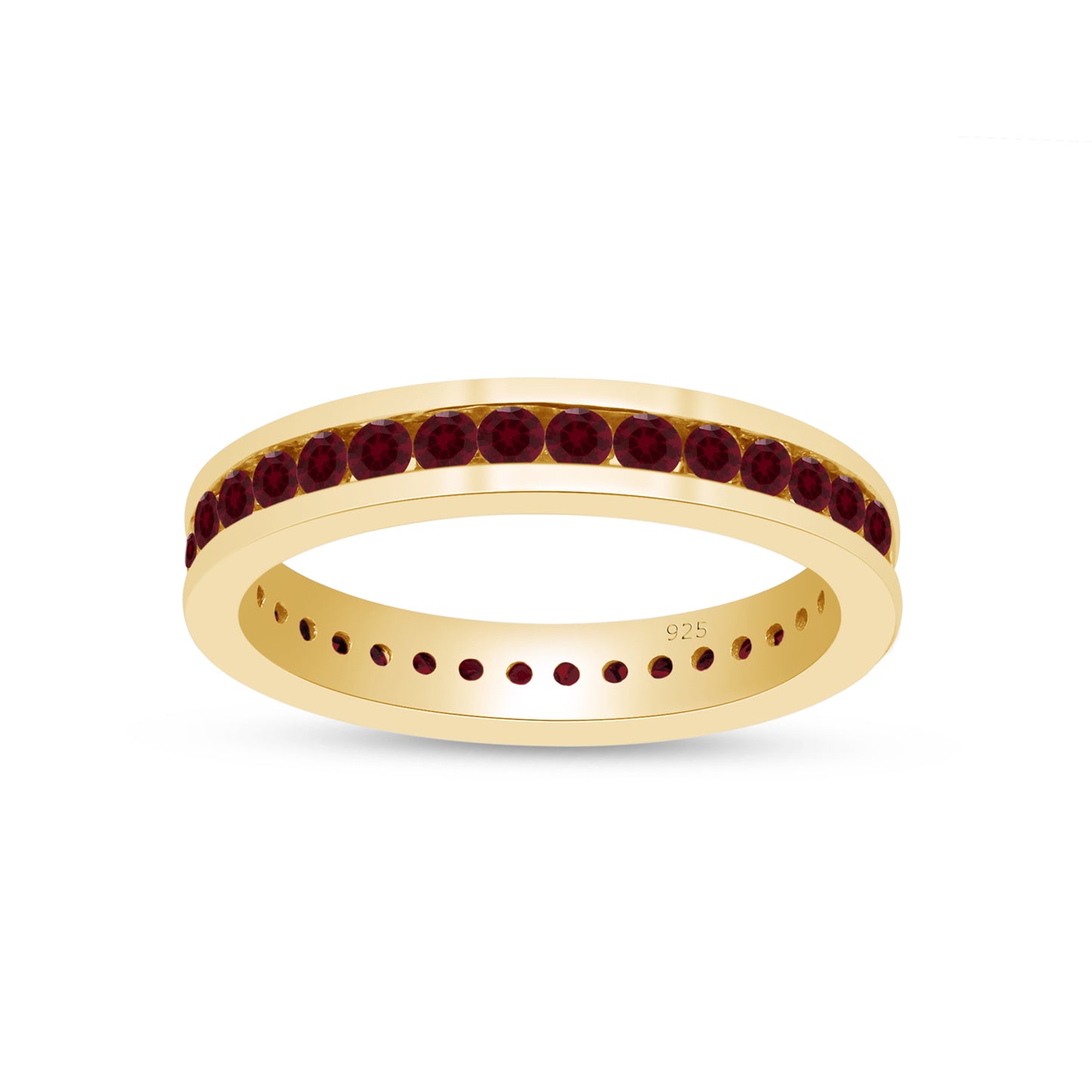 AFFY Round Shape Simulated Birthstone Full Eternity Band Ring in 14K Yellow Gold Over Sterling Silver