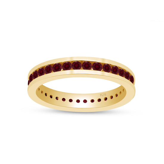 AFFY Round Shape Simulated Birthstone Full Eternity Band Ring in 14K Yellow Gold Over Sterling Silver