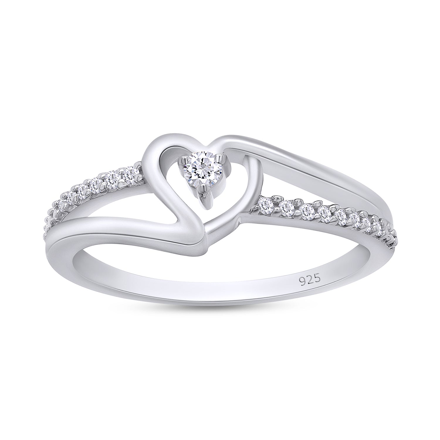 1/10 Carat CT Round White Natural Diamond Bypass Heart Promise Ring 14k Gold Over Sterling Silver (I-J Color, I2-I3 Clarity, 0.10 Cttw) Gift For Her