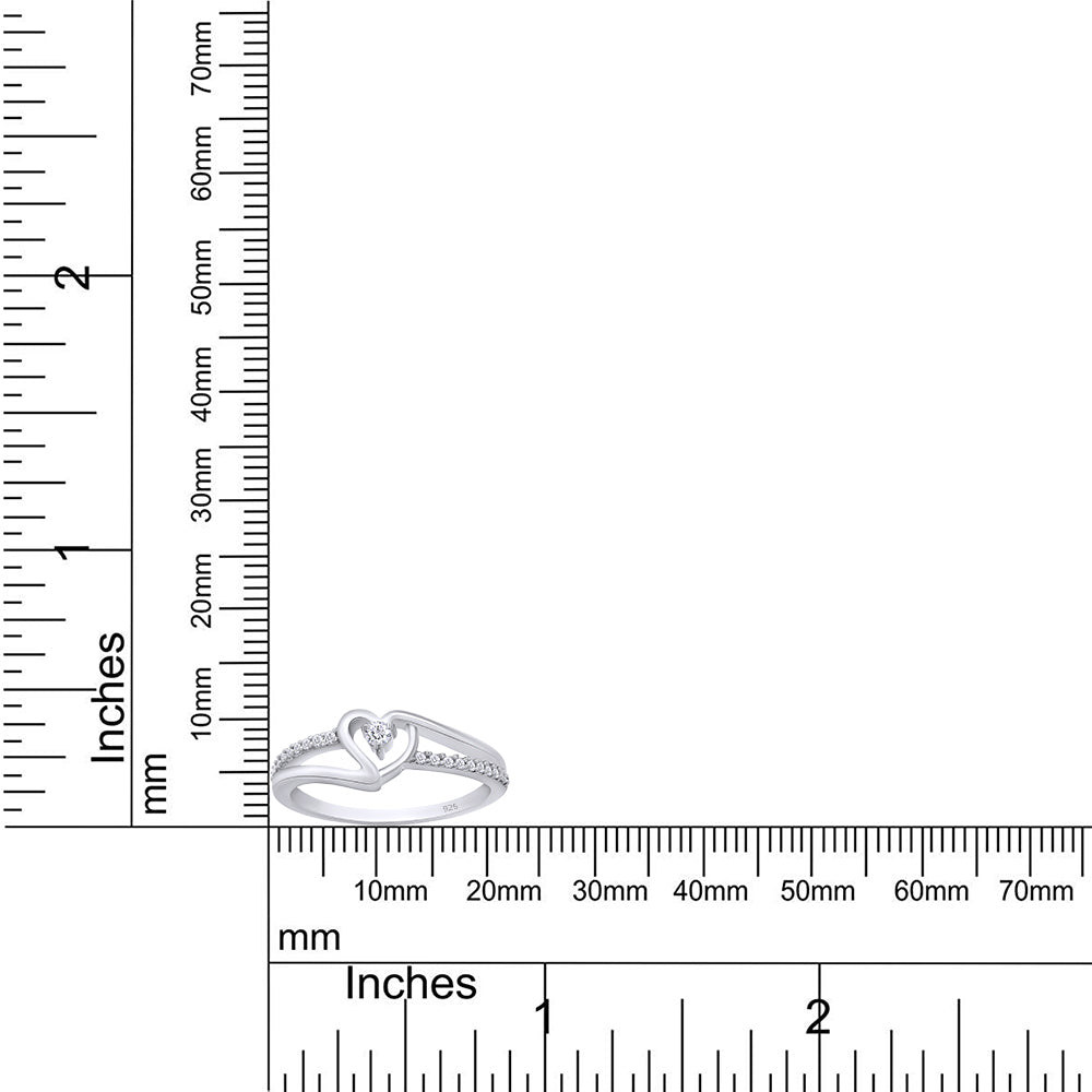 1/10 Carat CT Round White Natural Diamond Bypass Heart Promise Ring 14k Gold Over Sterling Silver (I-J Color, I2-I3 Clarity, 0.10 Cttw) Gift For Her