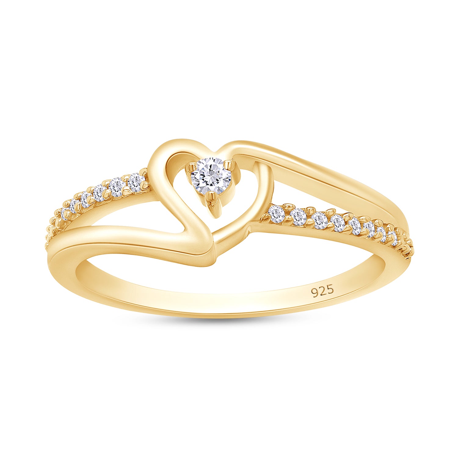 1/10 Carat CT Round White Natural Diamond Bypass Heart Promise Ring 14k Gold Over Sterling Silver (I-J Color, I2-I3 Clarity, 0.10 Cttw) Gift For Her