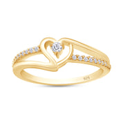 1/10 Carat CT Round White Natural Diamond Bypass Heart Promise Ring 14k Gold Over Sterling Silver (I-J Color, I2-I3 Clarity, 0.10 Cttw) Gift For Her