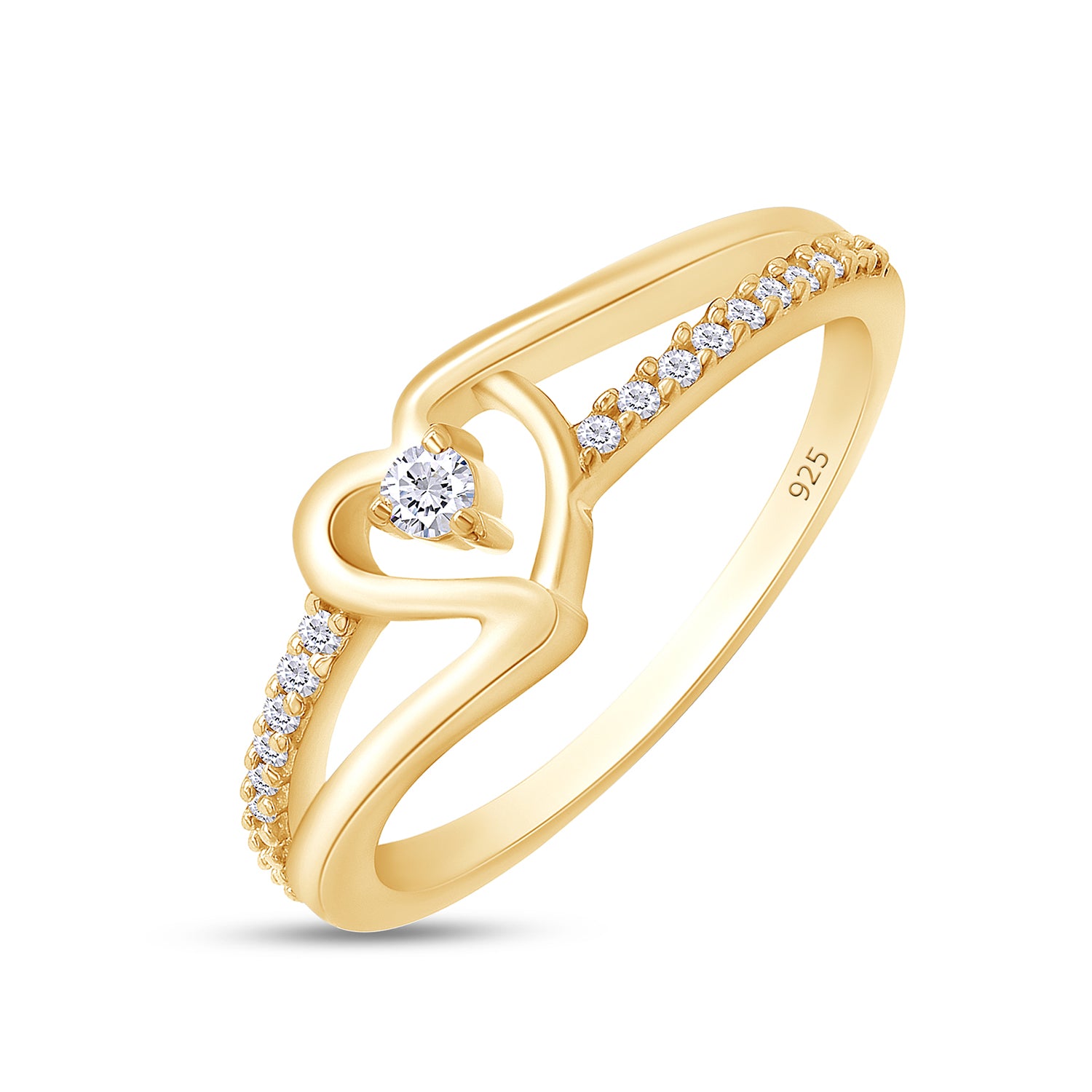 1/10 Carat CT Round White Natural Diamond Bypass Heart Promise Ring 14k Gold Over Sterling Silver (I-J Color, I2-I3 Clarity, 0.10 Cttw) Gift For Her