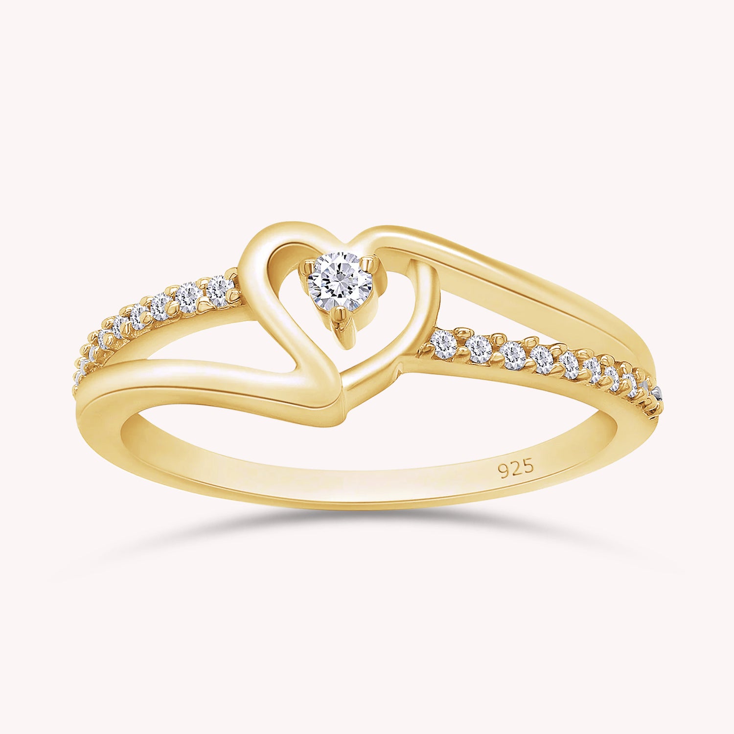 1/10 Carat CT Round White Natural Diamond Bypass Heart Promise Ring 14k Gold Over Sterling Silver Gift for Her