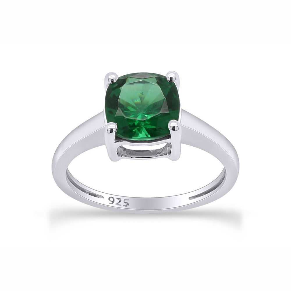 7MM Cushion-Cut Simulated Green Emerald Solitaire Ring in 14k Gold Over Sterling Silver (2 Ct) Gift For Her