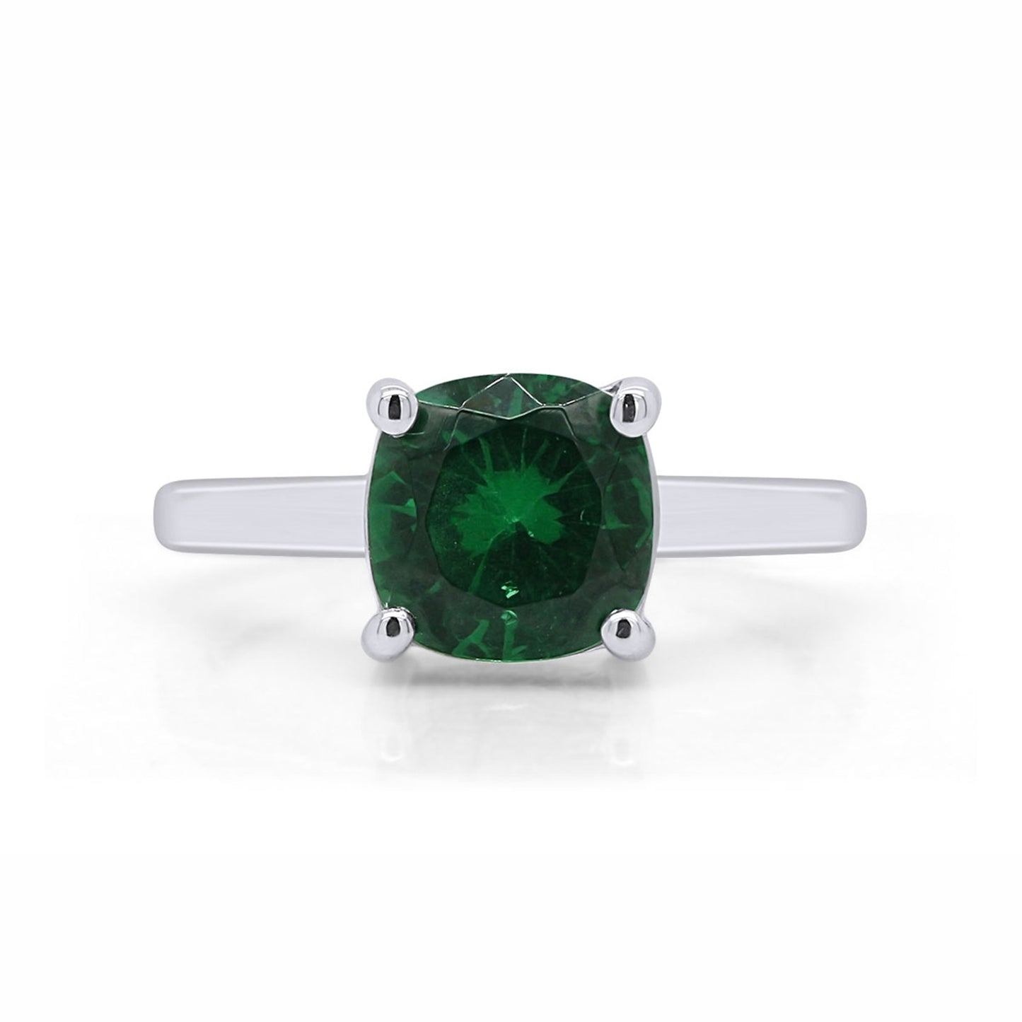 Load image into Gallery viewer, 7MM Cushion-Cut Simulated Green Emerald Solitaire Engagement Ring For Women In 925 Sterling Silver
