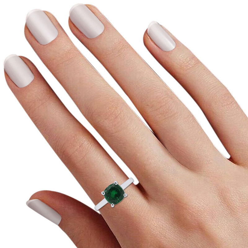 
                      
                        7MM Cushion-Cut Simulated Green Emerald Solitaire Ring in 14k Gold Over Sterling Silver (2 Ct) Gift For Her
                      
                    