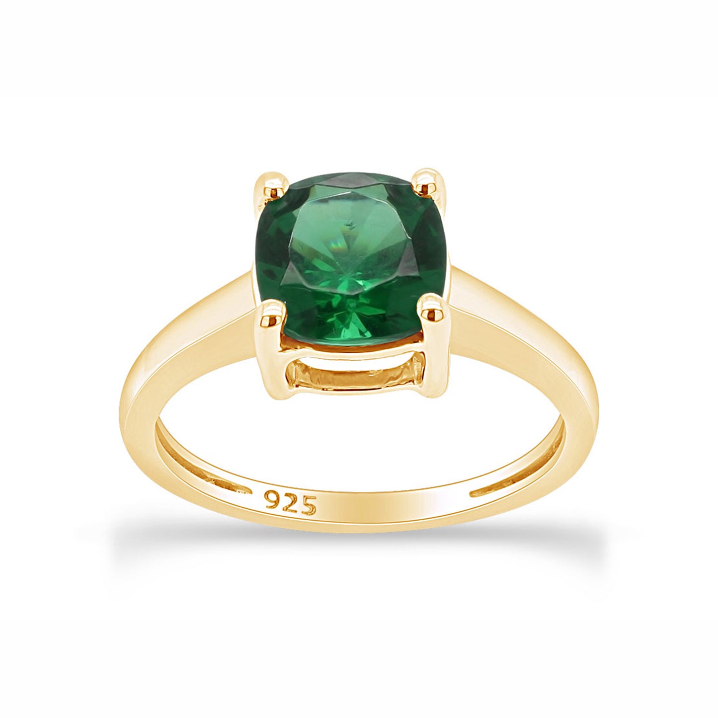 Load image into Gallery viewer, 7MM Cushion-Cut Simulated Green Emerald Solitaire Engagement Ring For Women In 925 Sterling Silver
