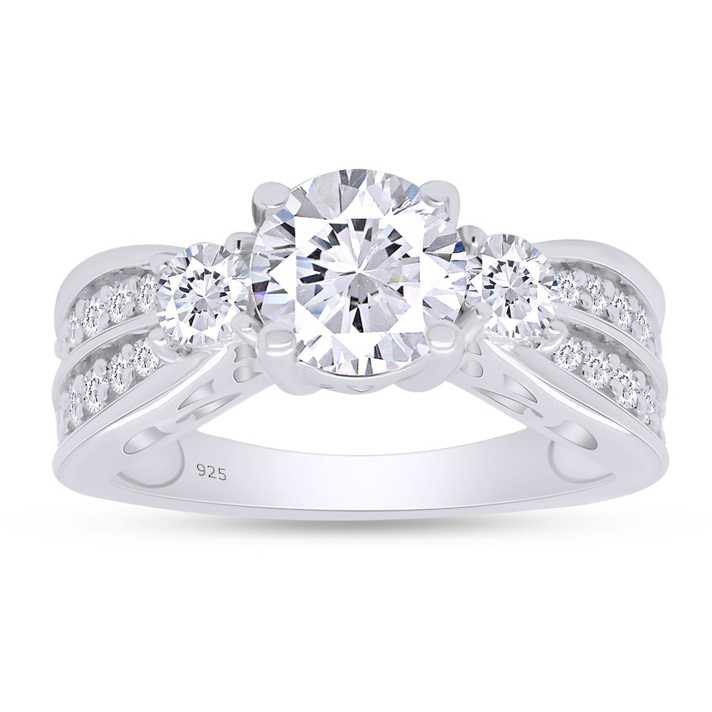 
                      
                        2 Carat Round Lab Created Moissanite Diamond 3-Stone Engagement Ring For Women In 925 Sterling Silver
                      
                    