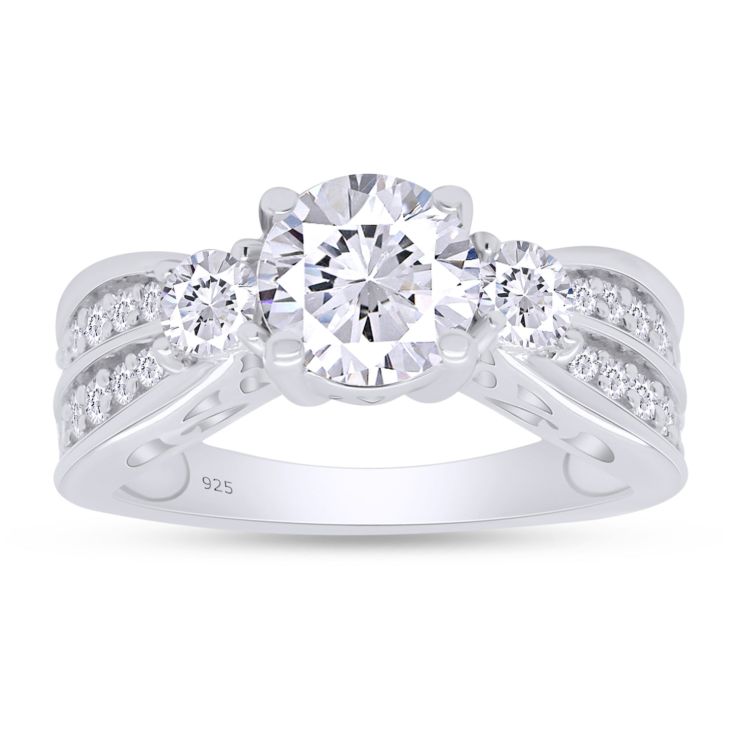 2 Carat Round Lab Created Moissanite Diamond 3-Stone Engagement Ring For Women In 925 Sterling Silver