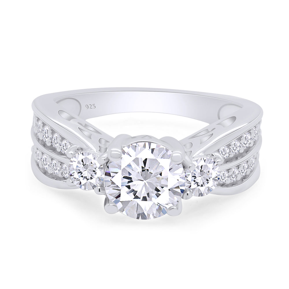 
                      
                        2 Carat Round Lab Created Moissanite Diamond 3-Stone Engagement Ring For Women In 925 Sterling Silver
                      
                    