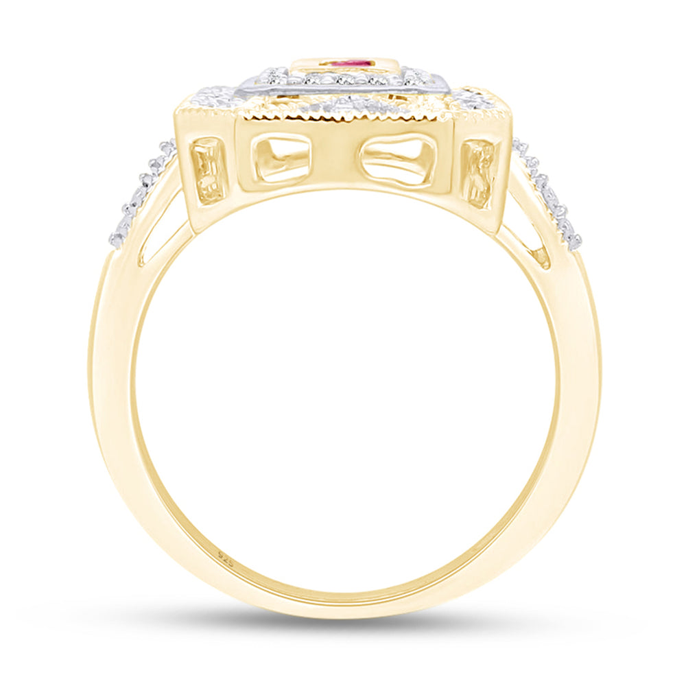 
                      
                        0.30 Carat Princess Cut Simulated Ruby & White Natural Diamond Two Tone Ring In 925 Sterling Silver
                      
                    