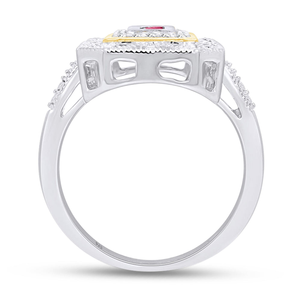 
                      
                        0.30 Carat Princess Cut Simulated Ruby & White Natural Diamond Two Tone Ring In 925 Sterling Silver
                      
                    