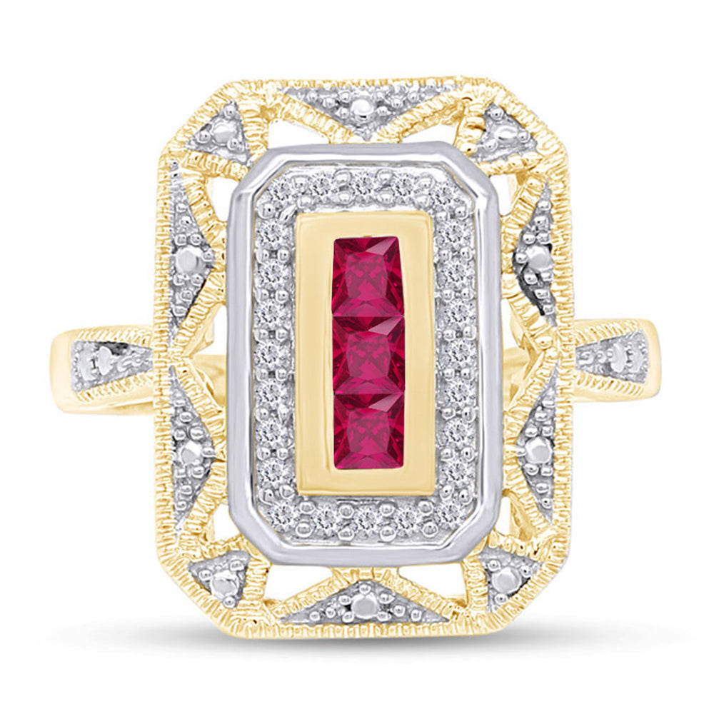 
                      
                        0.30 Carat Princess Cut Simulated Ruby & White Natural Diamond Two Tone Ring In 925 Sterling Silver
                      
                    