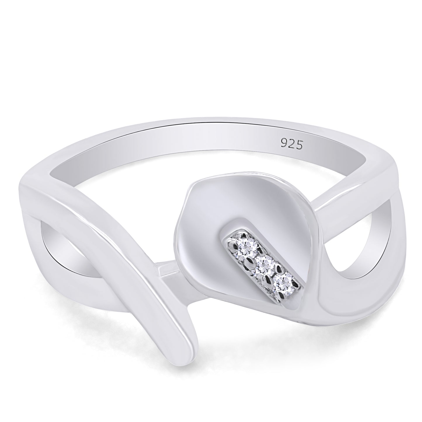Round Cut White Natural Diamond Accent Calla Lily Ring Jewelry For Women In 925 Sterling Silver (0.02 Cttw)