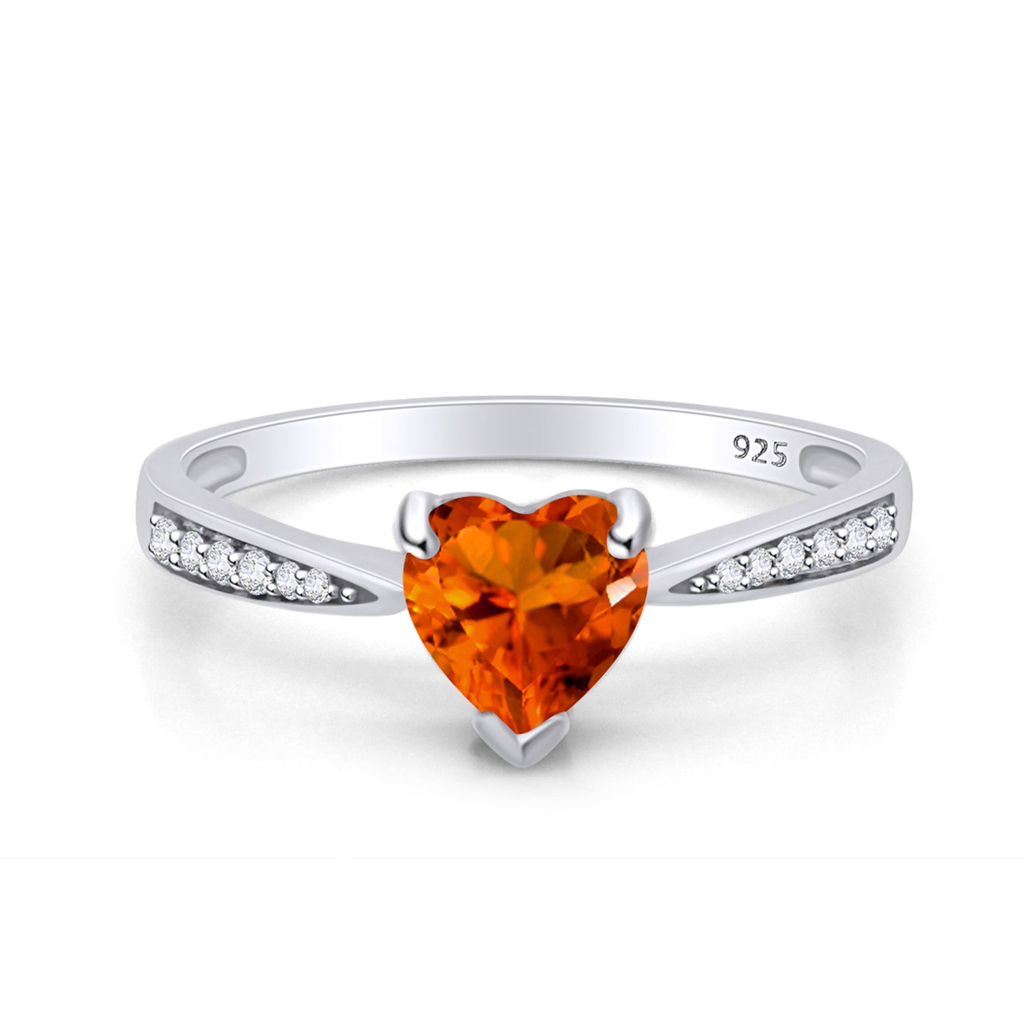 Heart & Round Cut Simulated Birthstone & White Cubic Zirconia Heart Promise Ring For Women In 925 Sterling Silver