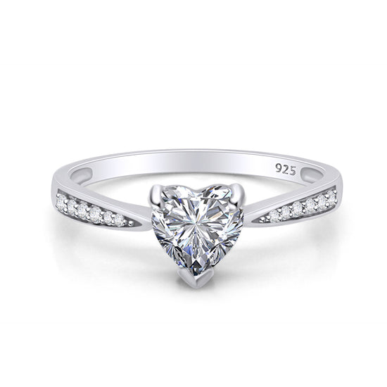 Heart & Round Cut Simulated Birthstone & White Cubic Zirconia Heart Promise Ring For Women In 925 Sterling Silver
