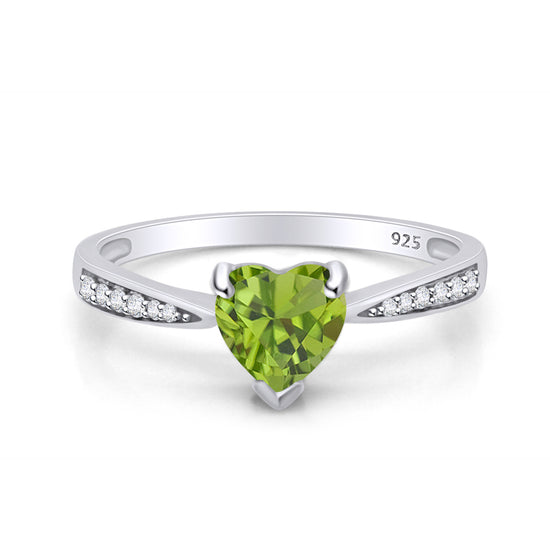 Heart & Round Cut Simulated Birthstone & White Cubic Zirconia Heart Promise Ring For Women In 925 Sterling Silver